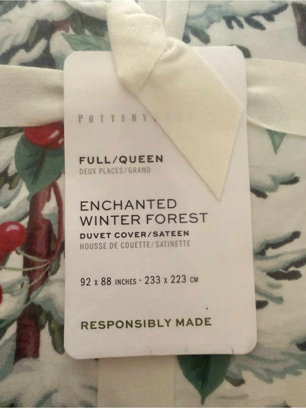 Pottery Barn Enchanted Winter Forest Full/Queen Duvet Cover Sateen 92” by 88”